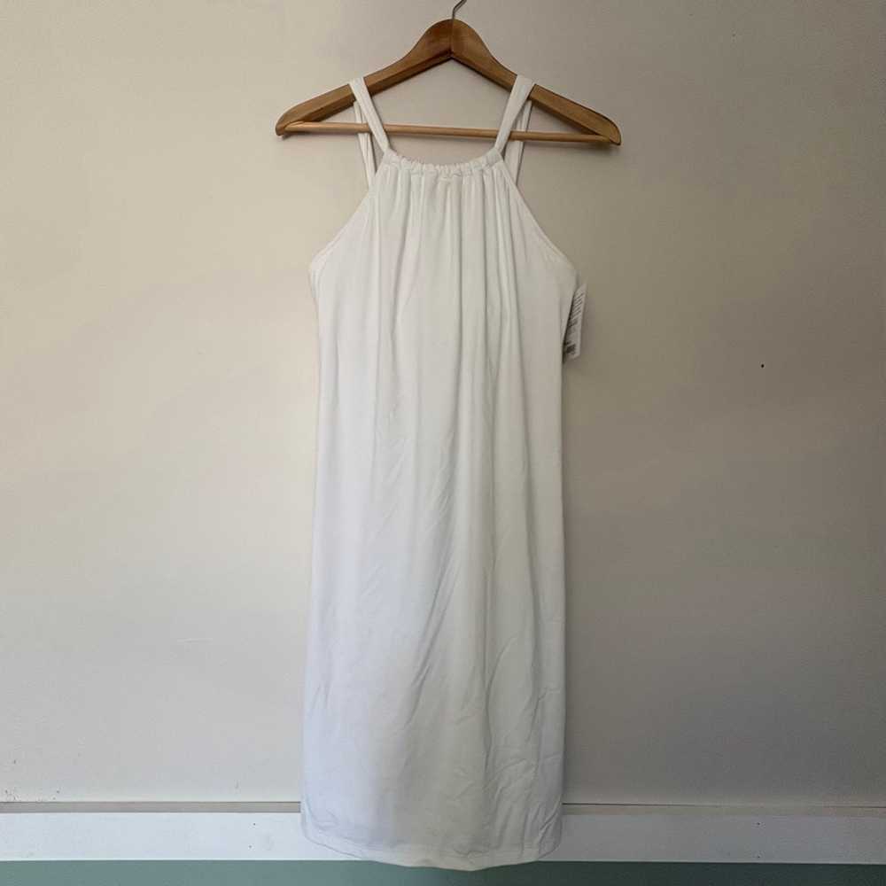 Athleta Kokomo swim Dress, M, white scrunch neck racerback dress